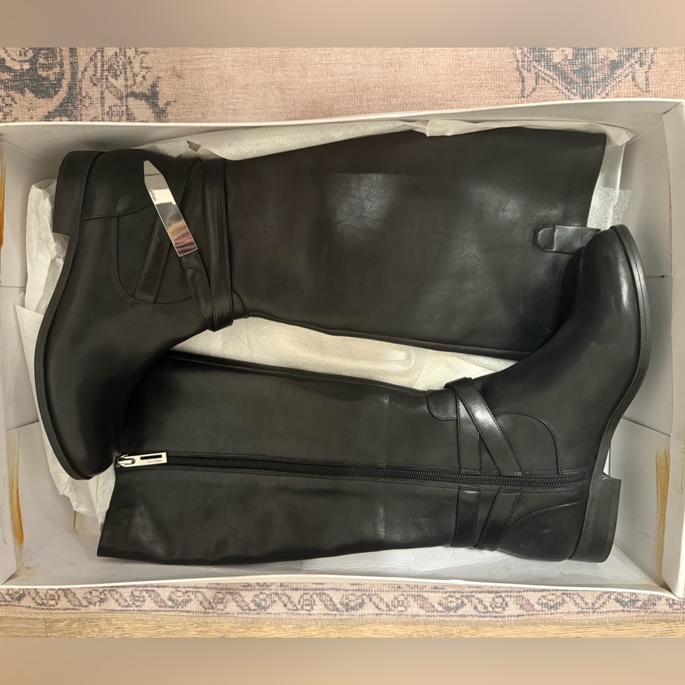 Calvin Klein Leather Tall Black Riding Boots